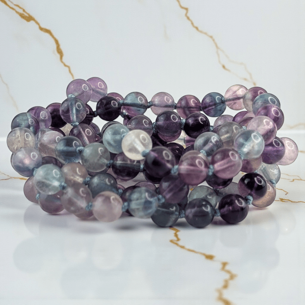 hand-knotted mala with with 108 fluorite beads for intuition available at Zen Collection Crystal Stores in Barrie