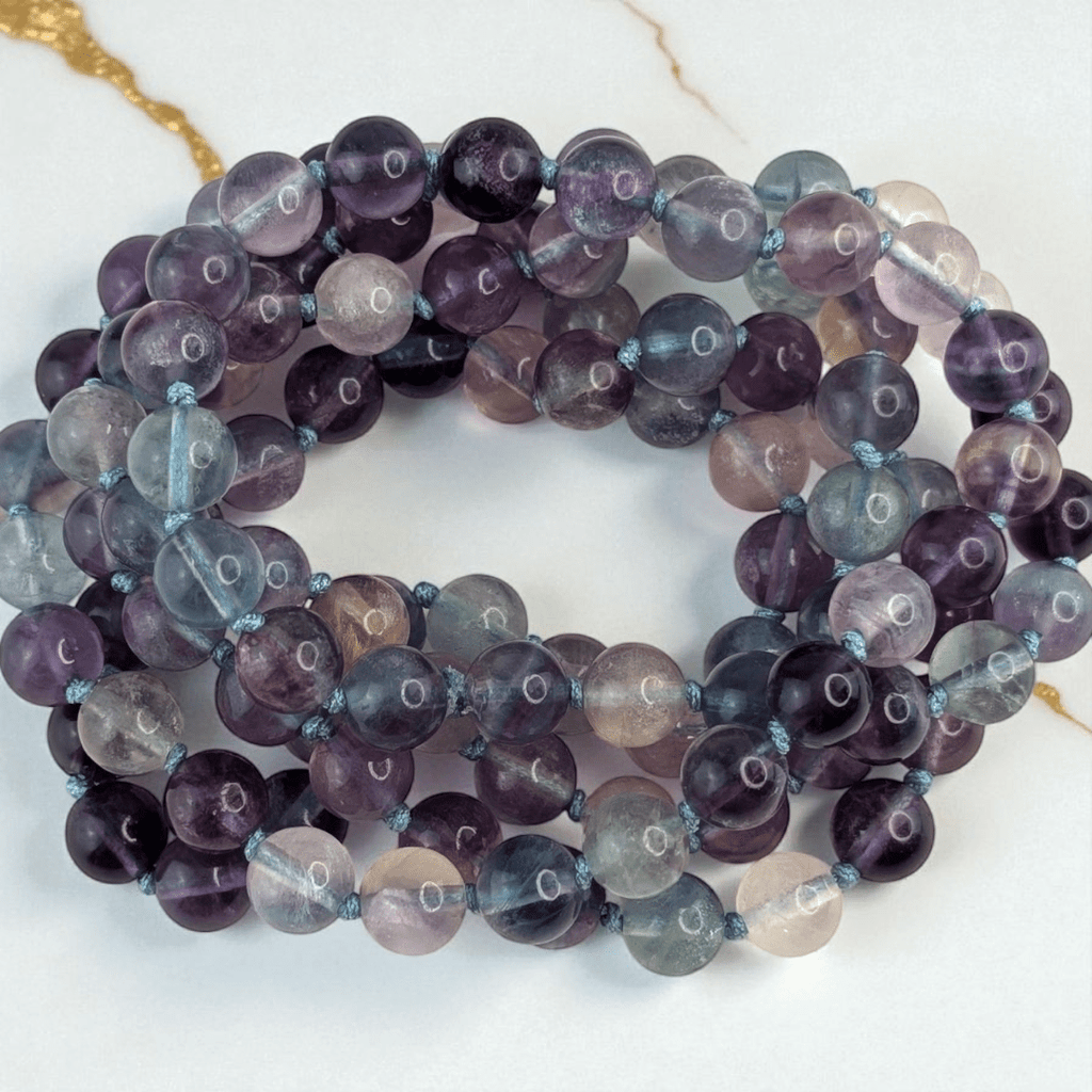 hand-knotted mala with with 108 fluorite beads for intuition available at Zen Collection Crystal Stores in Barrie