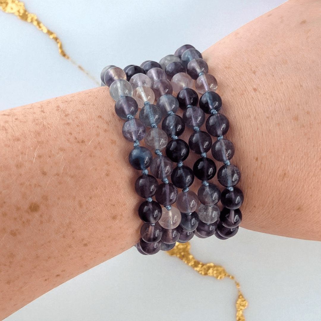 hand-knotted mala with with 108 fluorite beads for intuition available at Zen Collection Crystal Stores in Barrie
