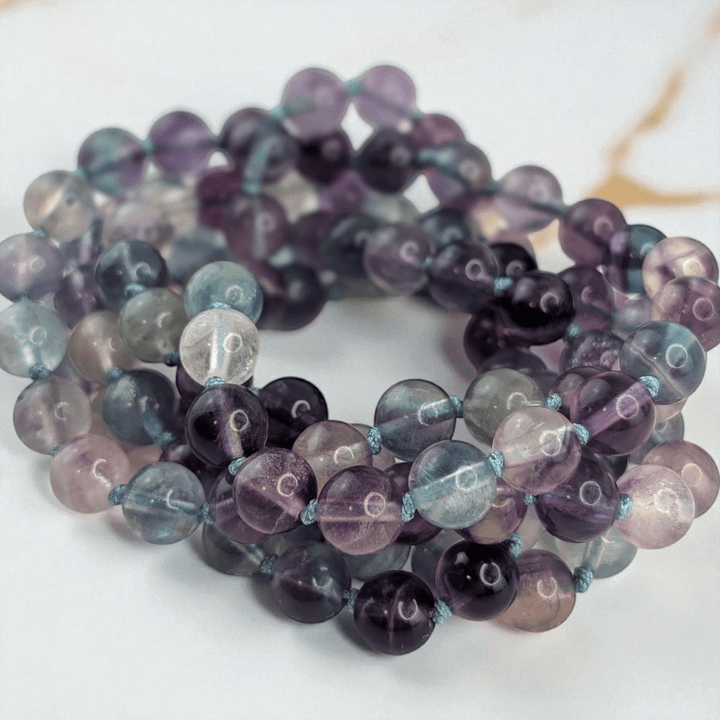 hand-knotted mala with with 108 fluorite beads for intuition available at Zen Collection Crystal Stores in Barrie