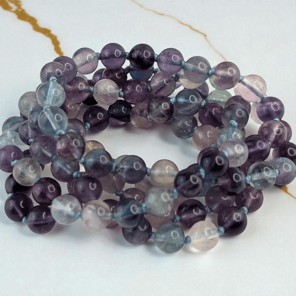 hand-knotted mala with with 108 fluorite beads for intuition available at Zen Collection Crystal Stores in Barrie