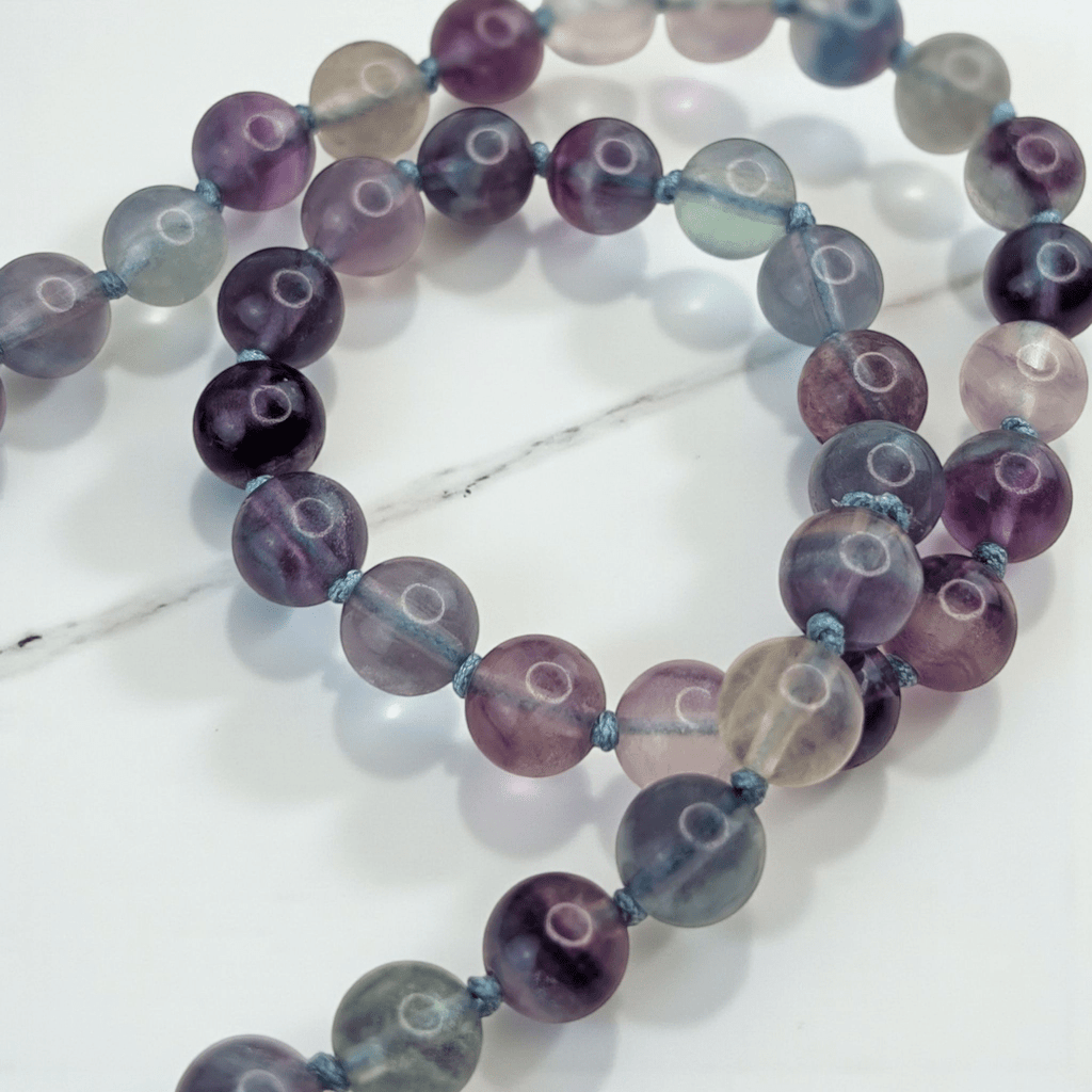 hand-knotted mala with with 108 fluorite beads for intuition available at Zen Collection Crystal Stores in Barrie