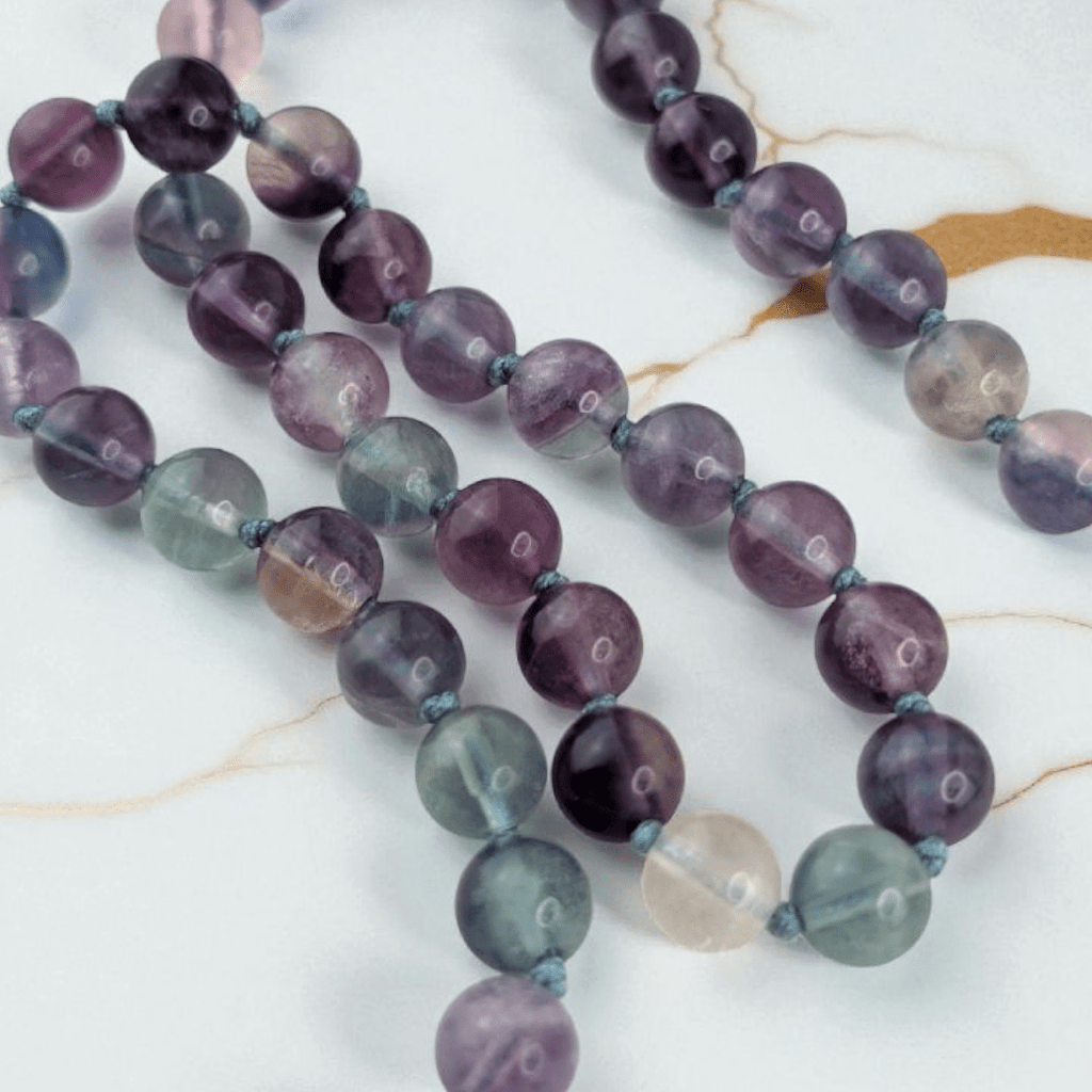hand-knotted mala with with 108 fluorite beads for intuition available at Zen Collection Crystal Stores in Barrie