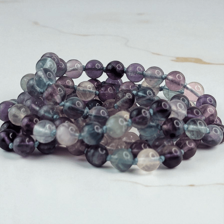 hand-knotted mala with with 108 fluorite beads for intuition available at Zen Collection Crystal Stores in Barrie