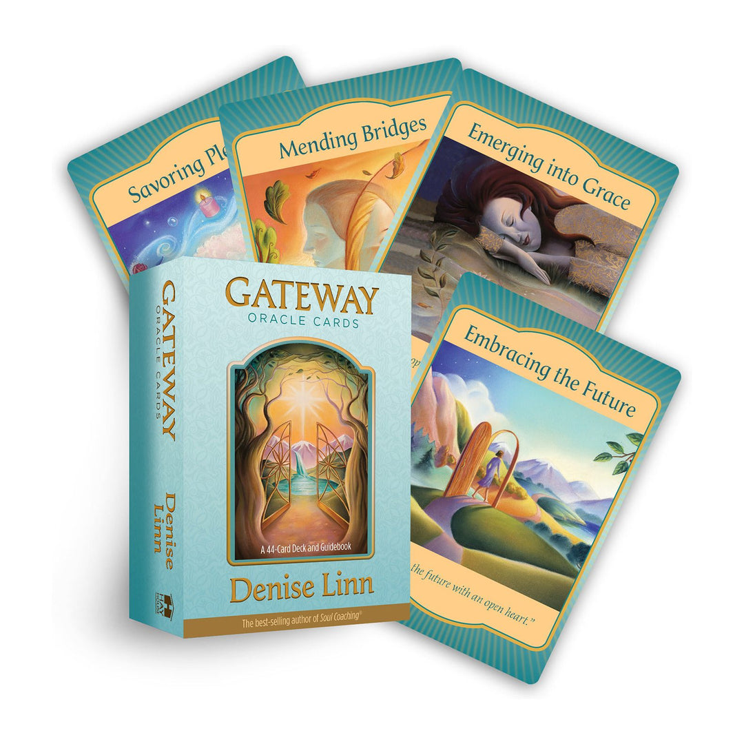 Gateway Oracle Cards deck box by Denise Linn, with Mending Bridges and Embracing the Future cards