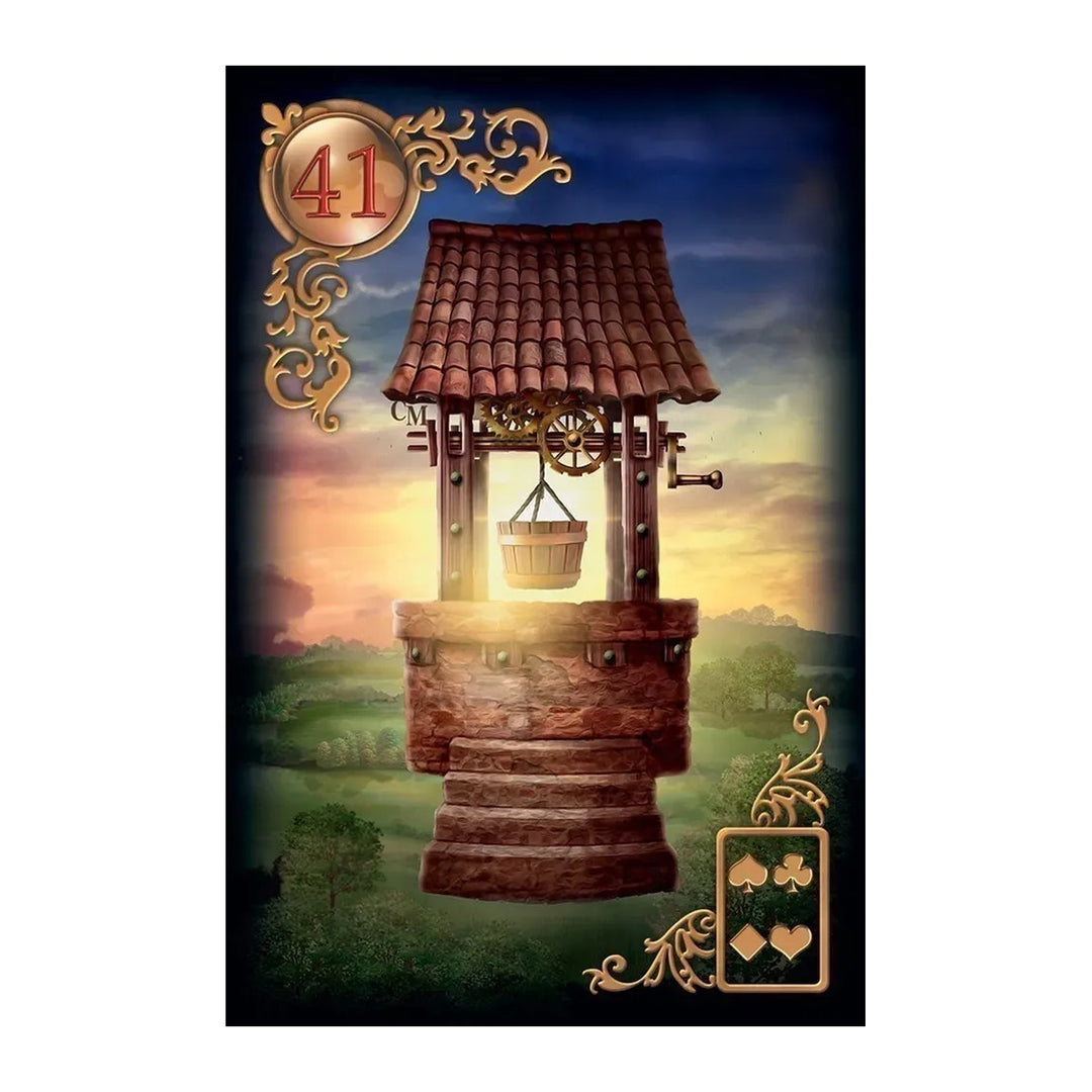 Card 41 from the Gilded Reverie Lenormand Expanded Edition, showing a wishing well