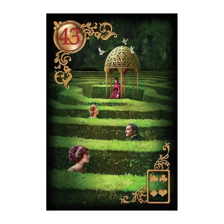 Card 43 from the Gilded Reverie Lenormand Expanded Edition, showing a hedge maze