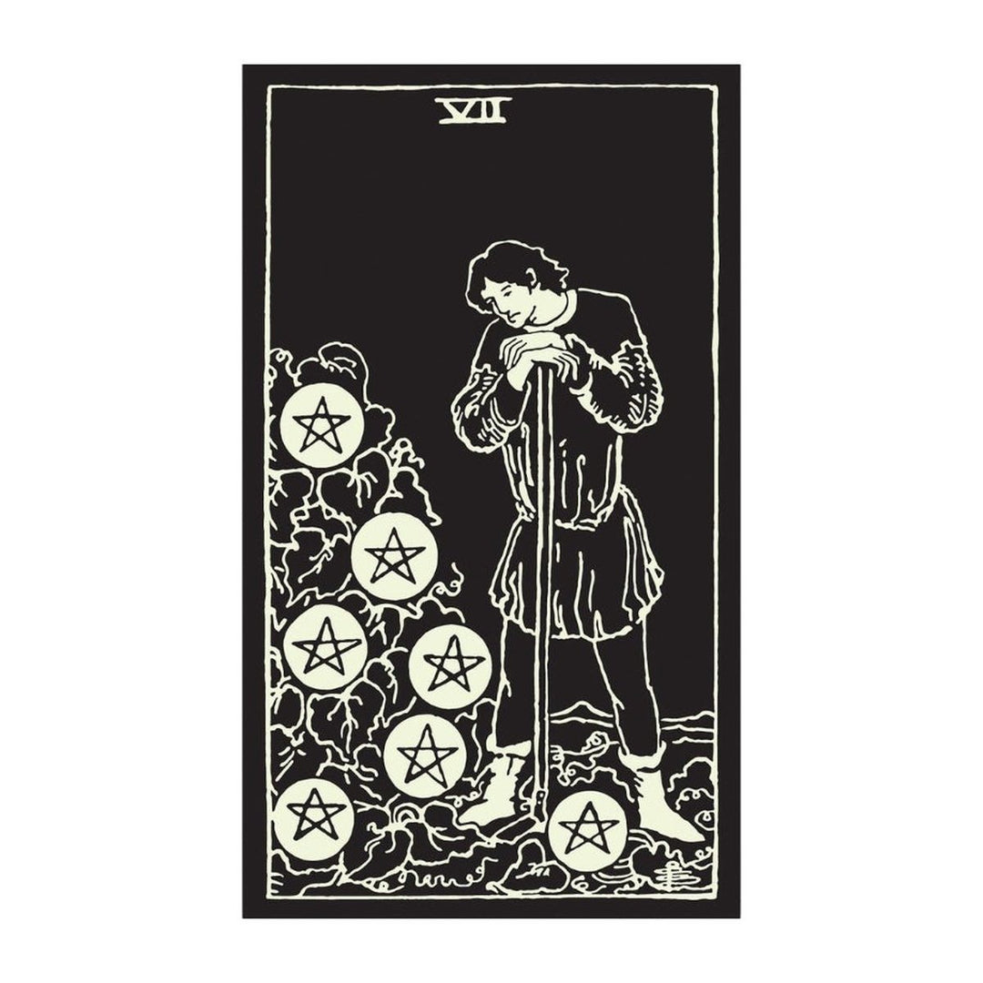 Seven of Pentacles card from the Glow in the Dark Tarot