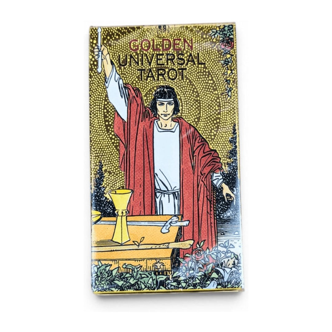 Golden Universal Tarot box front, showing The Magician