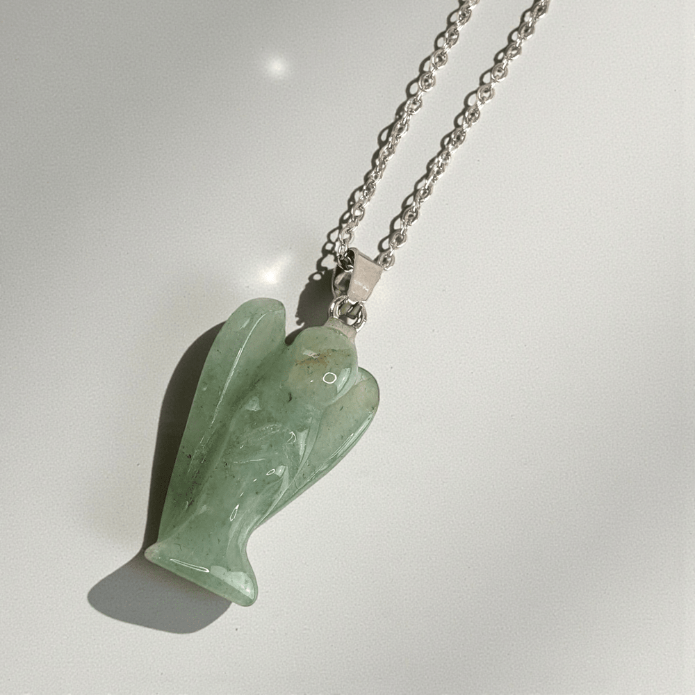 heart chakra green aventurine crystal angel necklace available at zen collection metaphysical store in Barrie. Shop in-store or online now