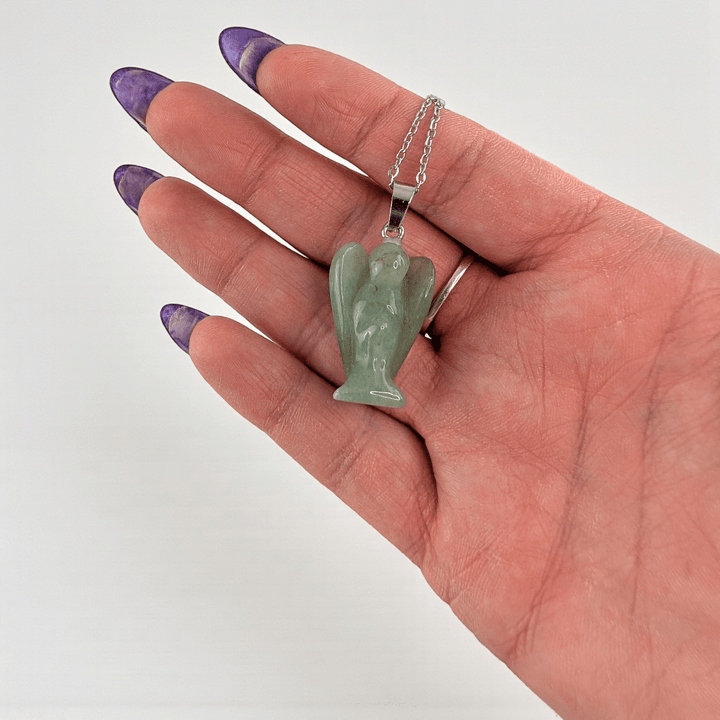 heart chakra green aventurine crystal angel necklace available at zen collection metaphysical store in Barrie. Shop in-store or online now