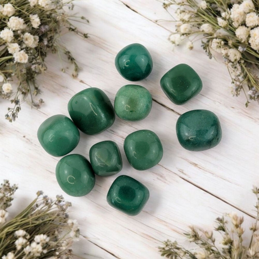 Green Aventurine Quartz Tumbles for luck and abundance  available at a crystal store near me in barrie!