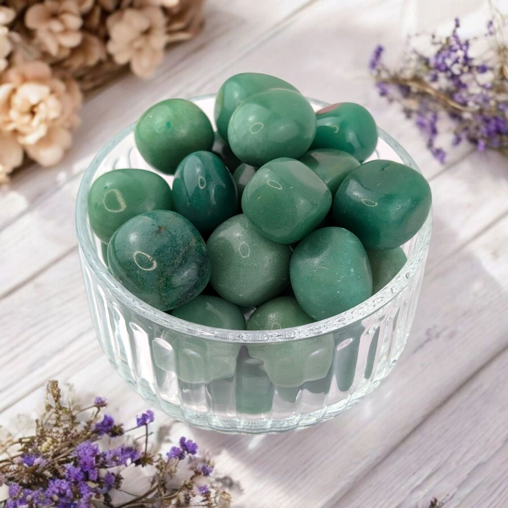 Green Aventurine Tumbles for luck and abundance  available at a crystal store near me in barrie!