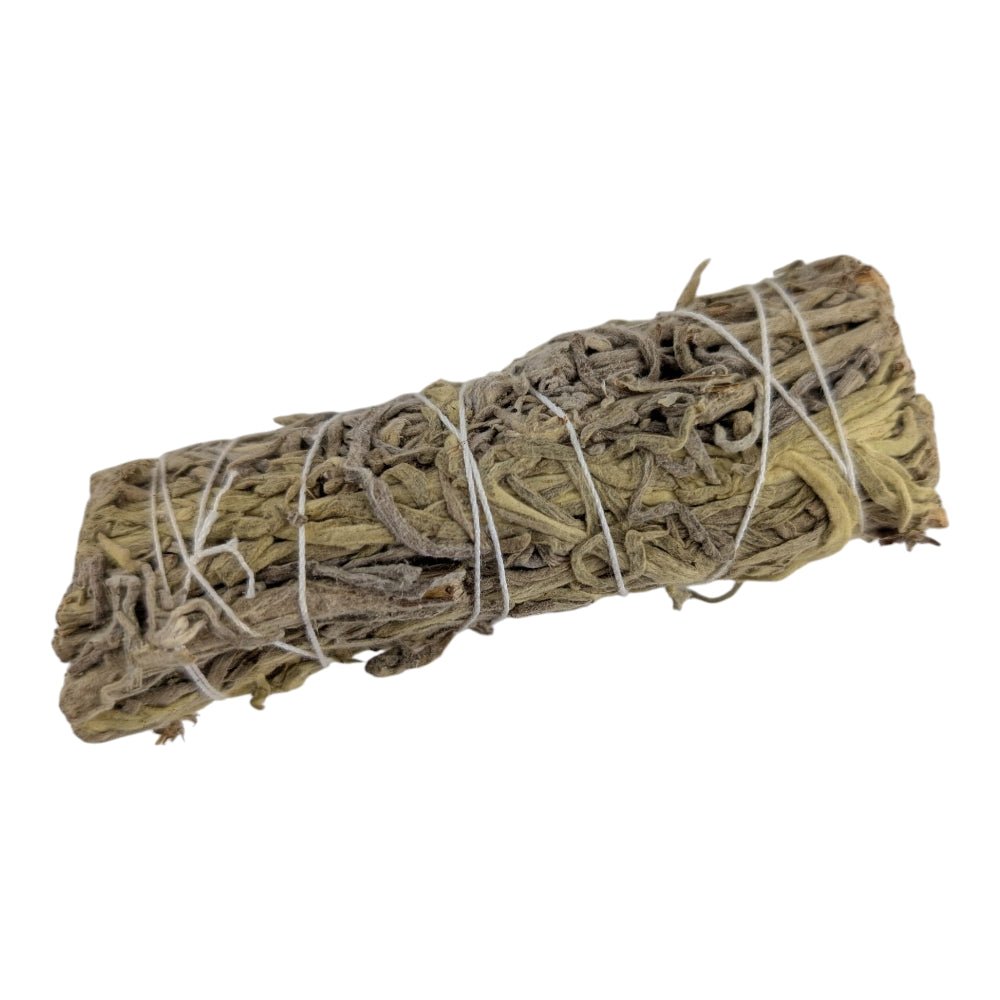 Bundled  green sage stick on a white background from canadian crystal store