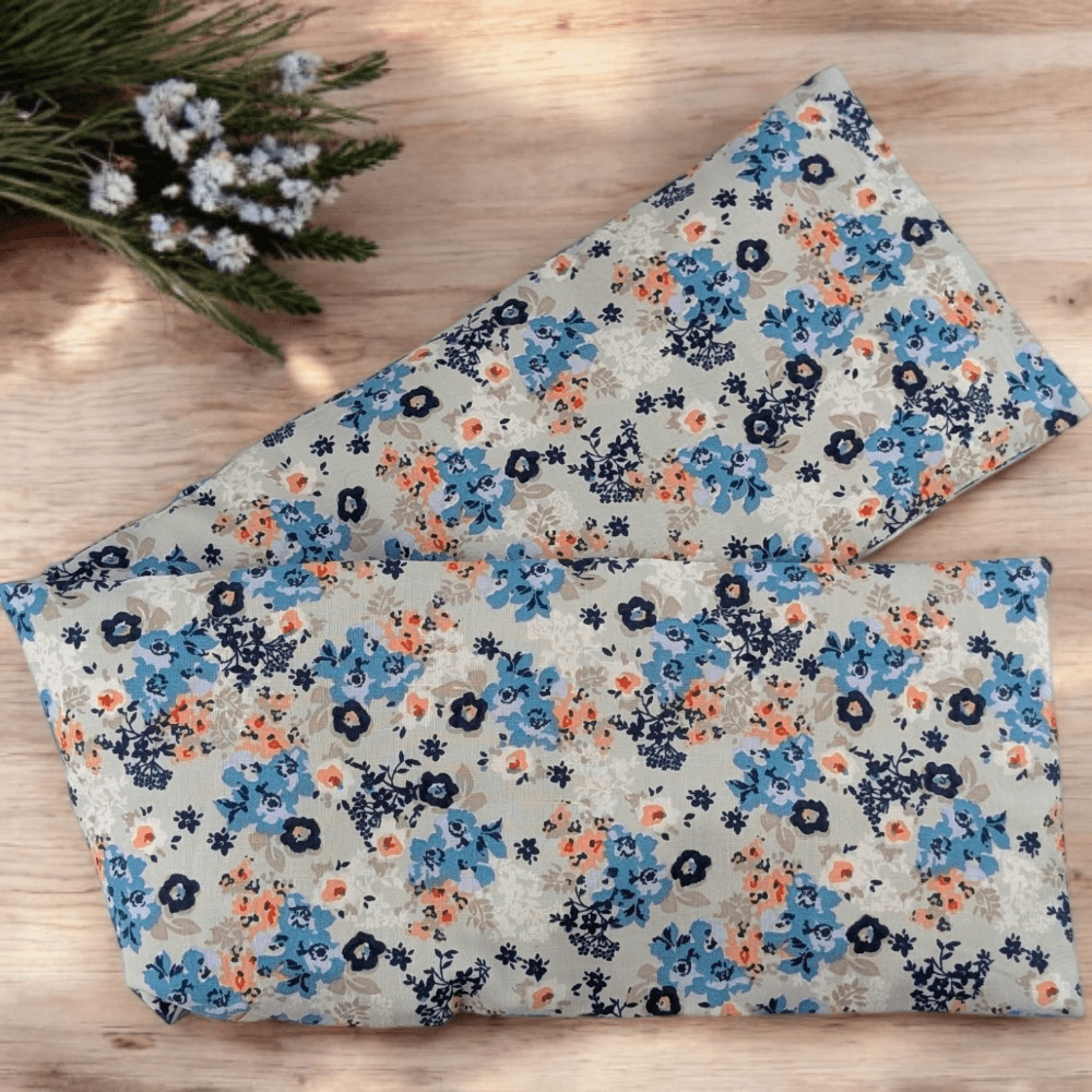 Close-up of floral cotton fabric on neck wrap