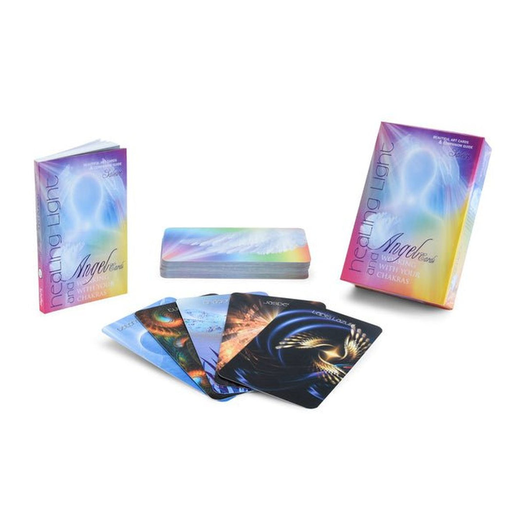 Healing Light and Angel Cards box, guidebook and cards, another view