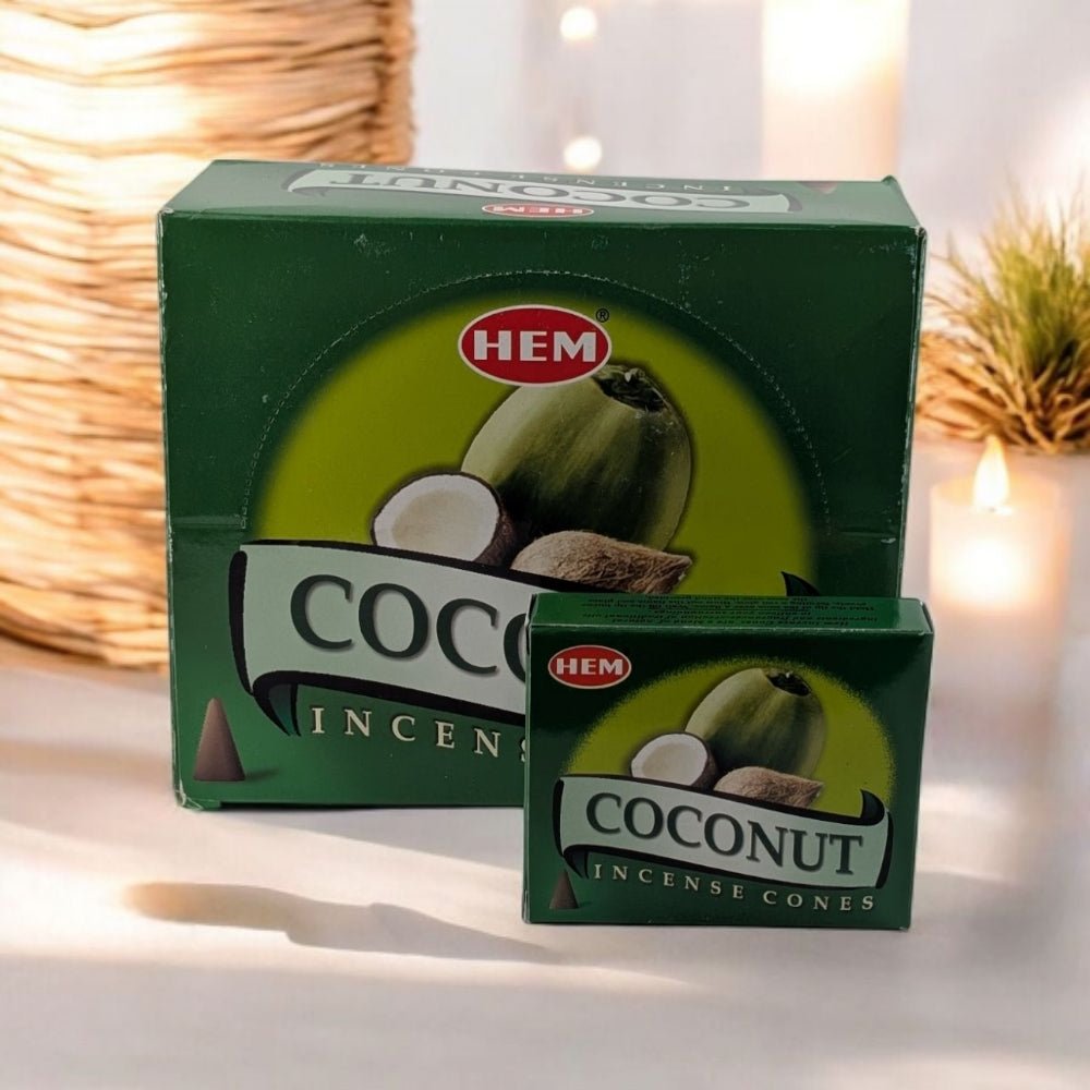 HEM Coconut Incense Cones – 10 Cones + Holder for Relaxation & Grounding