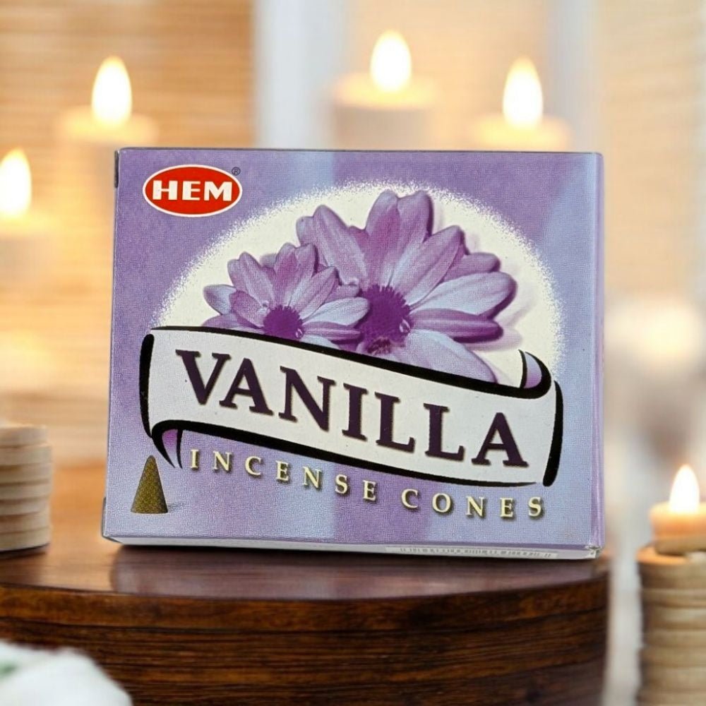 HEM Vanilla Incense Cones – 10 Cones + Holder for Relaxation & Comfort