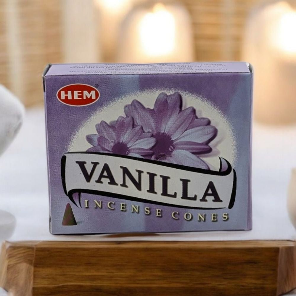 HEM Vanilla Incense Cones – 10 Cones + Holder for Relaxation & Comfort