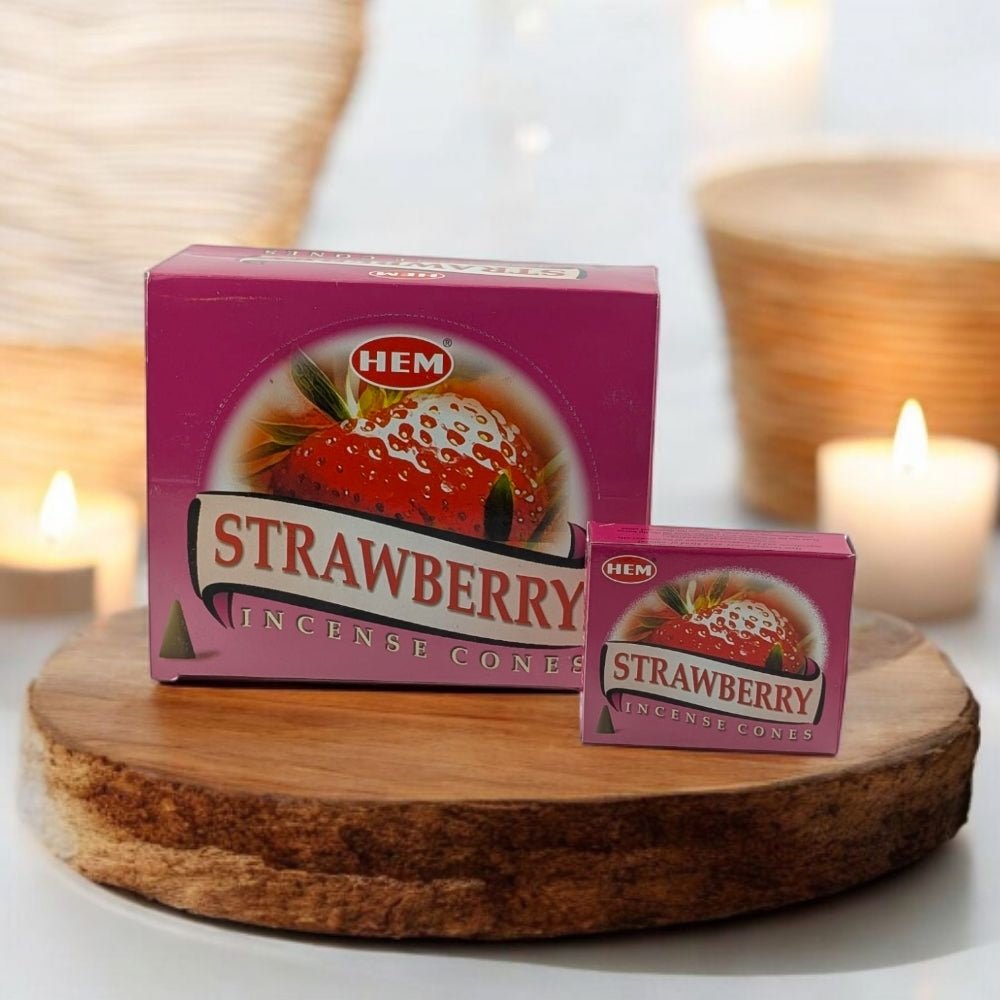 HEM Strawberry Incense Cones – 10 Cones + Holder for Joy & Relaxation