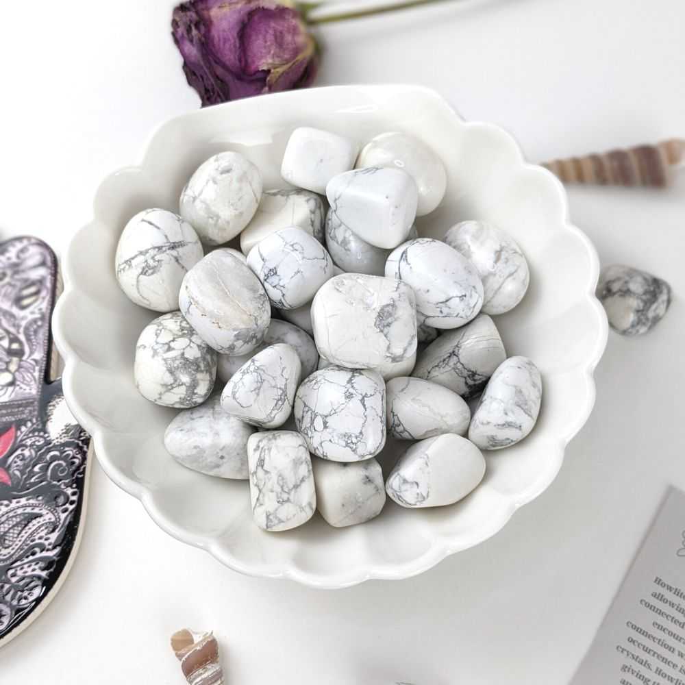 metaphysical store in barrie  has stock of howlite tumbles for calming emotions and brings clear thinking