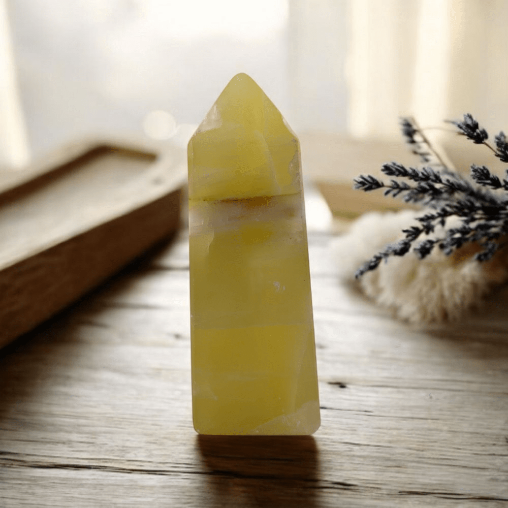 Natural Lemon Calcite Tower for Focus and Positivity