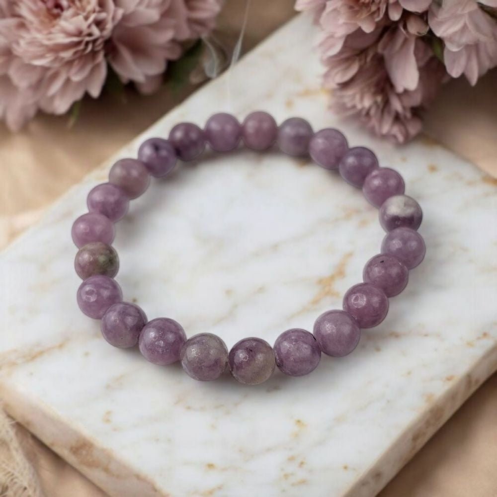 8mm Lepidolite Bead Bracelet with Stretch Cord