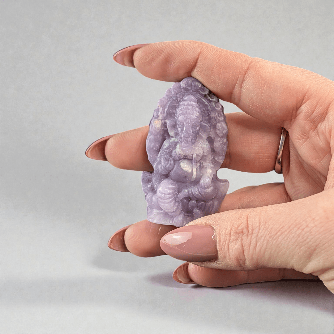 lepidolite crystal ganesh statue available in-store and online at zen collection metaphysical store in barrie