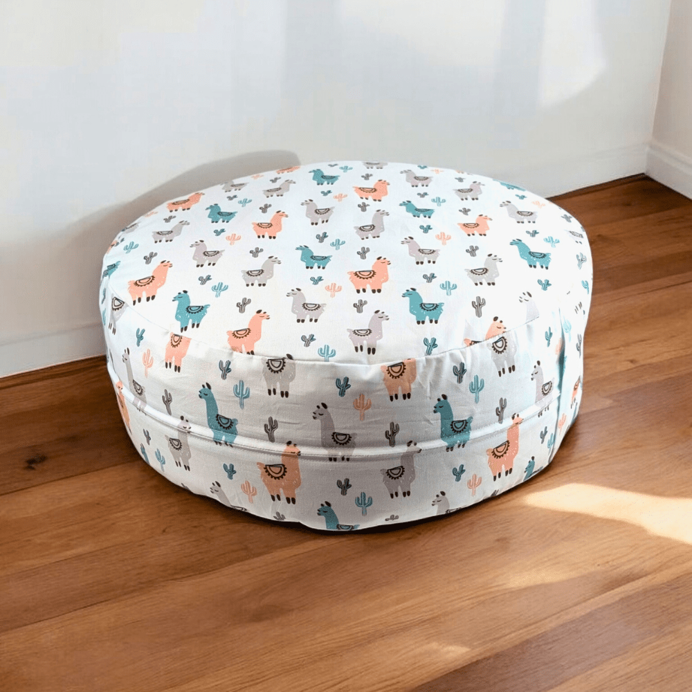 Fun llama-themed yoga bolster cushion