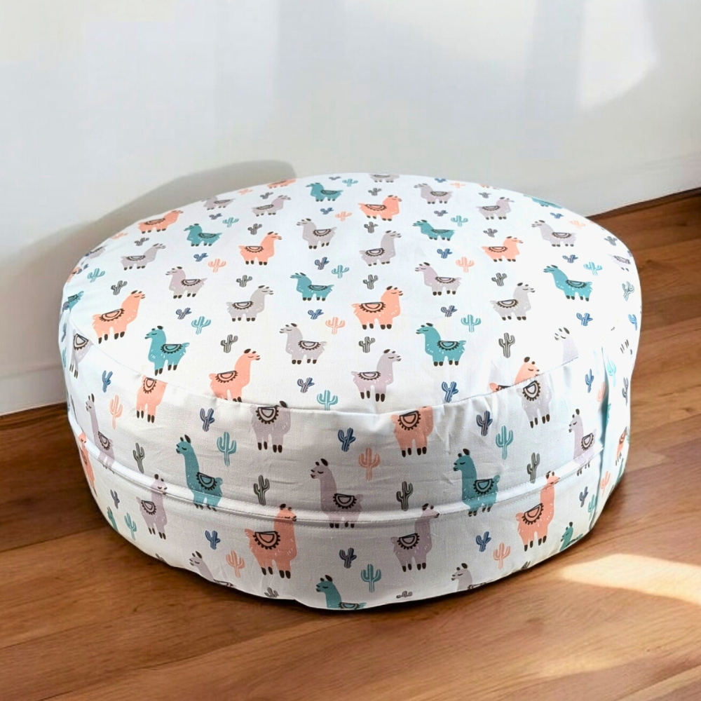 Playful llama design on durable cotton fabric meditation pillow