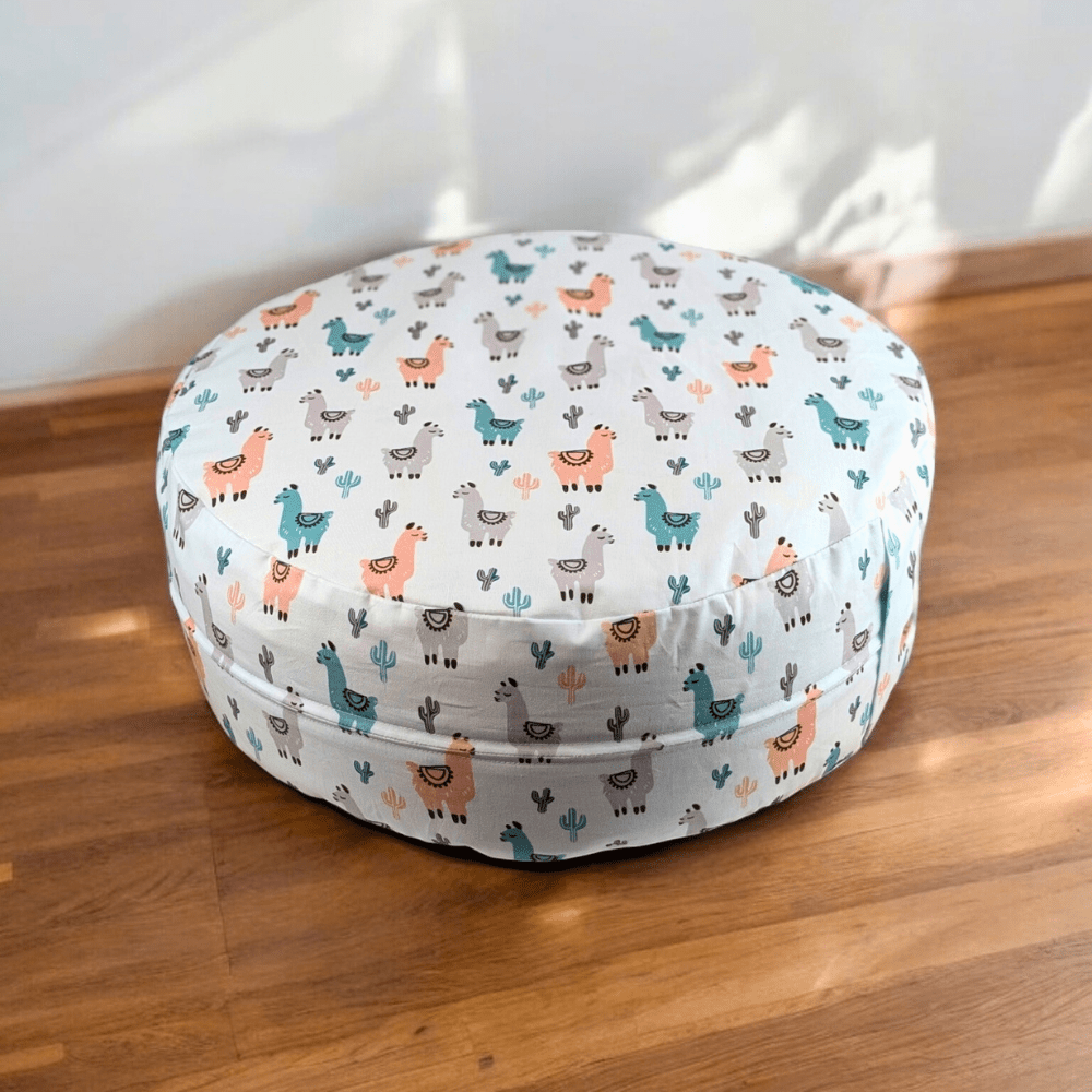 Comfortable and stylish Llama Drama Meditation Cushion with carry handle