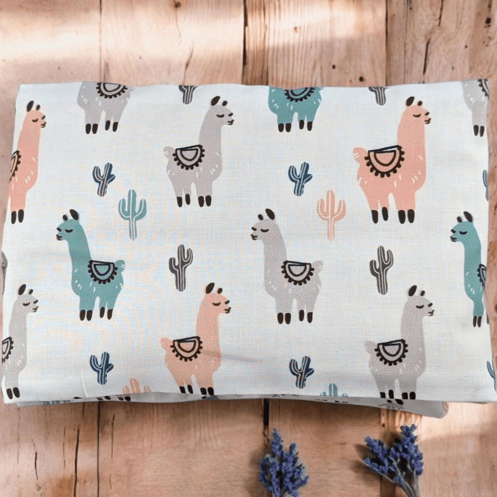 Weighted neck wrap with fun llama cotton fabric