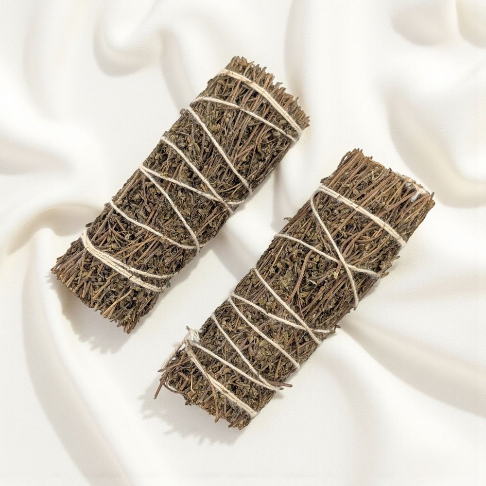 Two Pure Thyme bundles tied together on a white background. Available at Zen Collection Metaphysical Store
