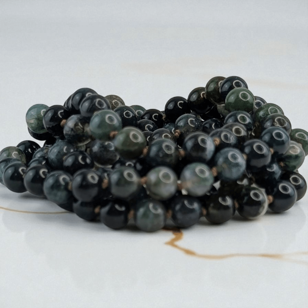 moss agate meditation mala with 108 beads for universal connection available at zen collection crystal store in barrie
