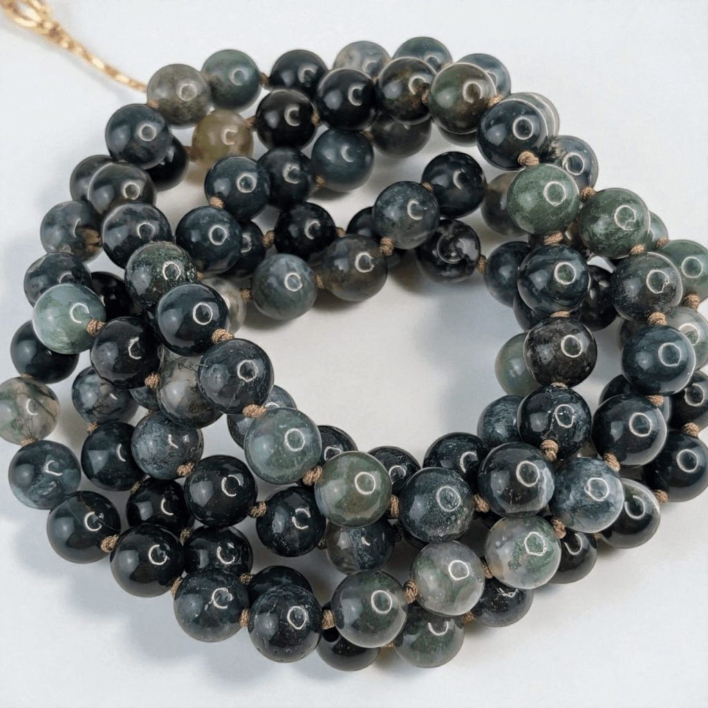 moss agate meditation mala with 108 beads for universal connection available at zen collection crystal store in barrie