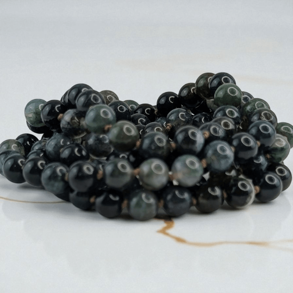moss agate meditation mala with 108 beads for universal connection available at zen collection crystal store in barrie