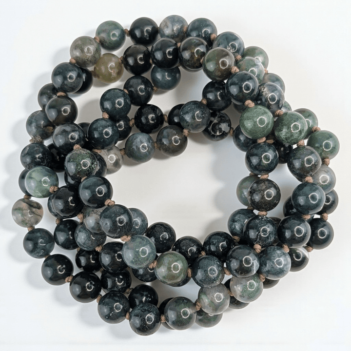 moss agate meditation mala with 108 beads for universal connection available at zen collection crystal store in barrie