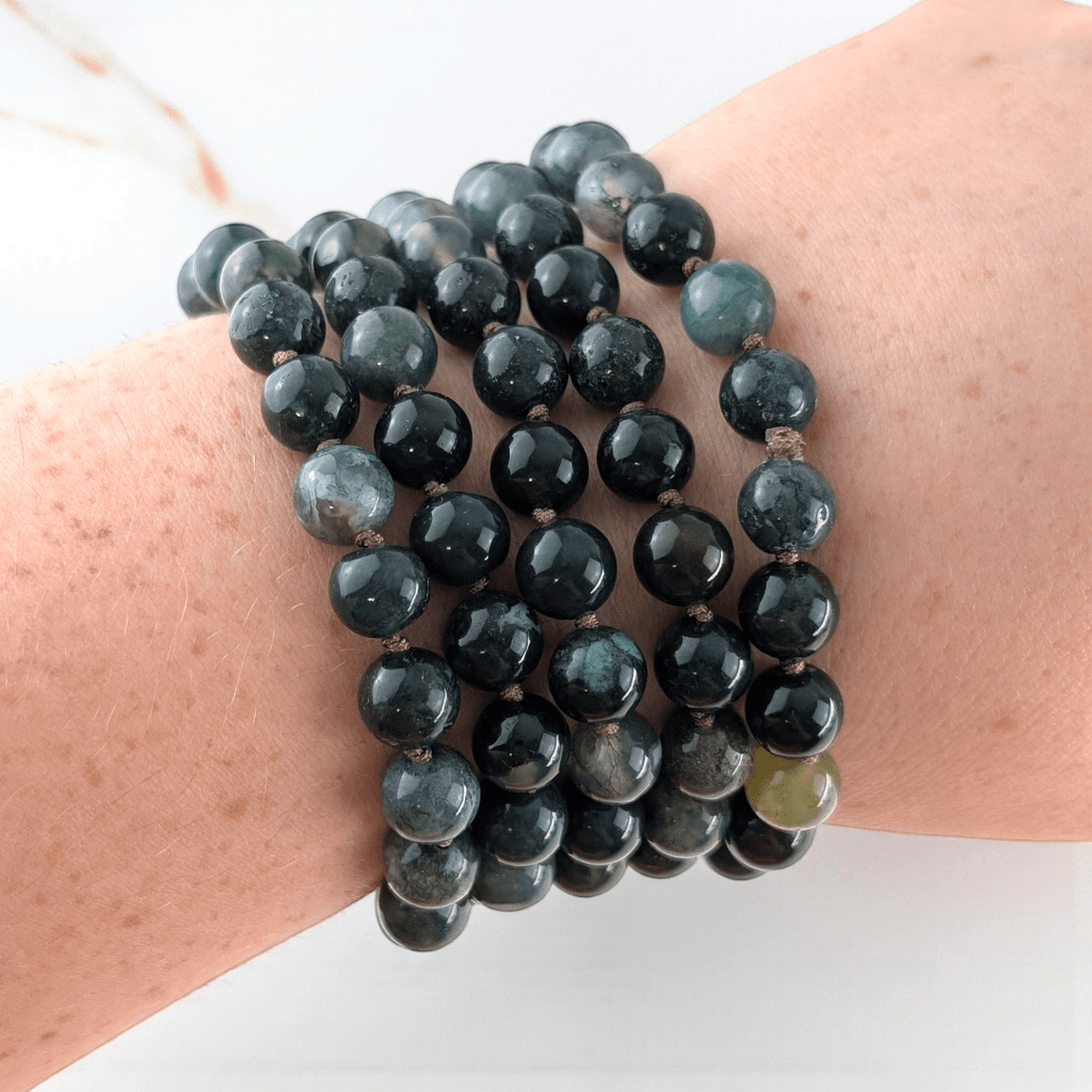 moss agate meditation mala with 108 beads for universal connection available at zen collection crystal store in barrie