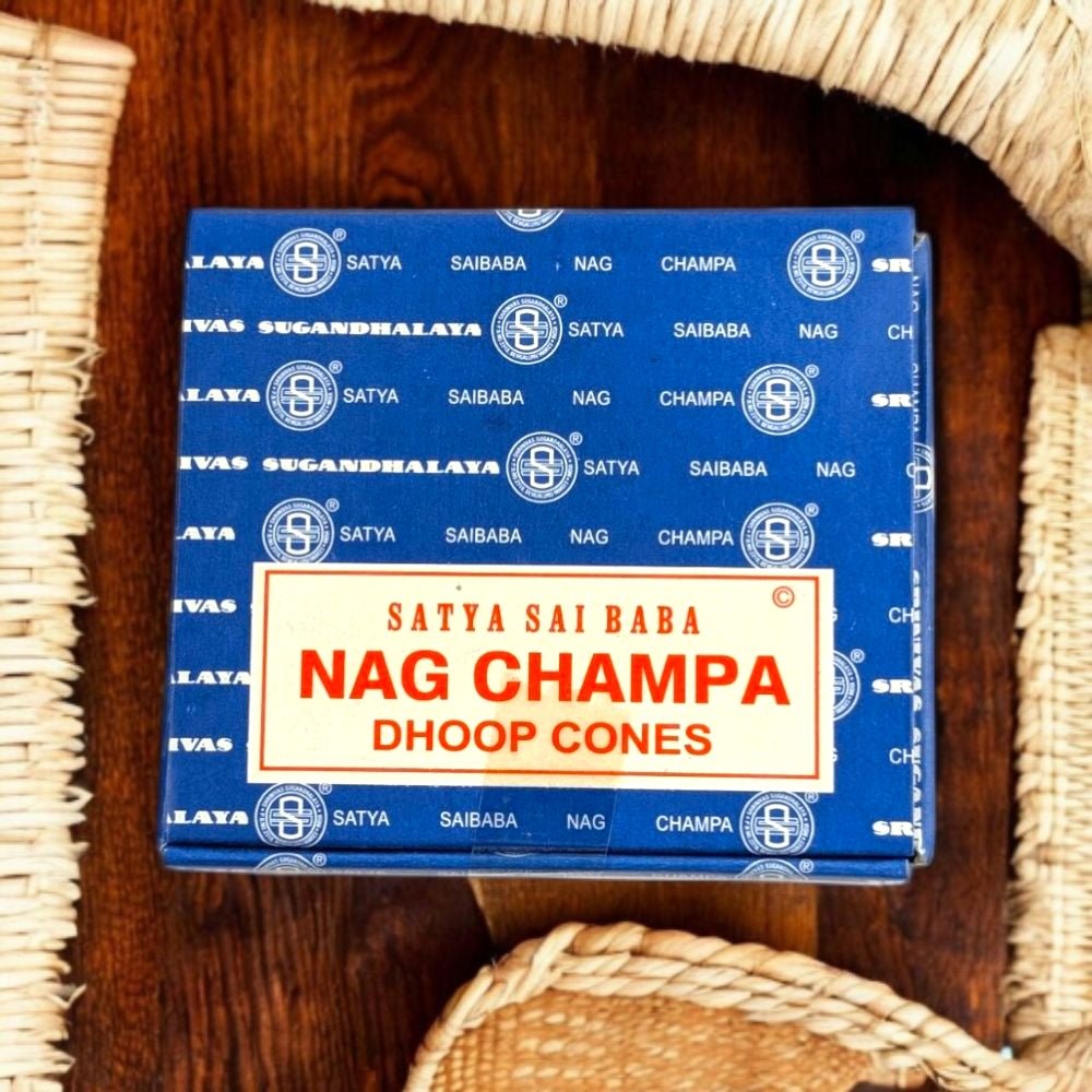 Satya Nag Champa Dhoop Incense Cones – 12 Cones + Holder for Meditation & Energy Cleansing