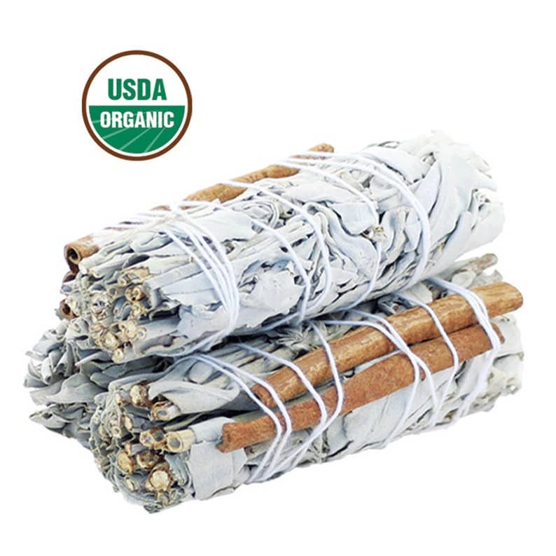 Organic White Sage & Cinnamon Smudge Stick - Zen Collection