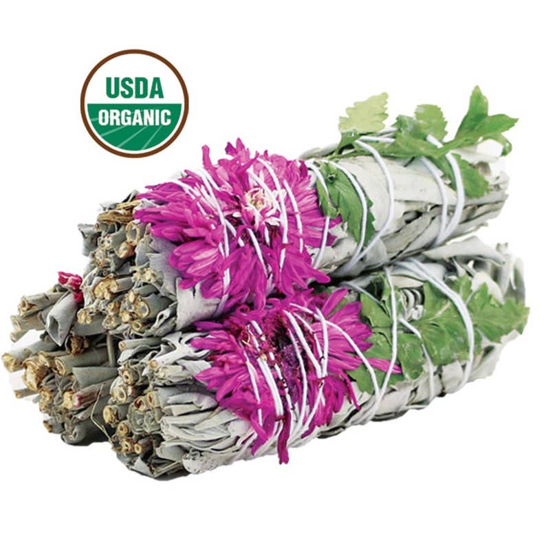 Organic White Sage Smudge Stick with Dahlia - Zen Collection