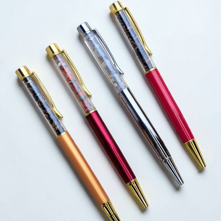 Elegant writing pens with crystal chips from a trusted crystal store
