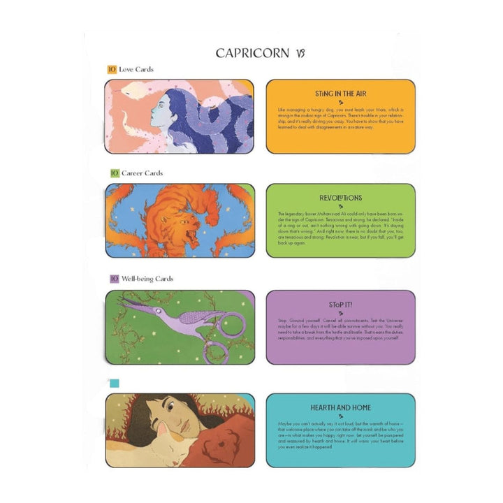 Sample love, career, wellbeing and family cards from the Pocket Zodiac: Capricorn cards