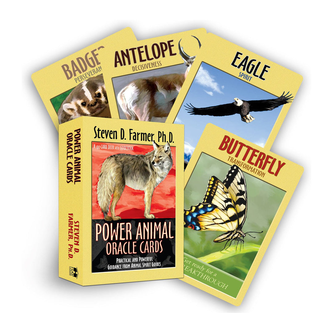 Power Animal Oracle Cards deck box by Steven D. Farmer, with Antelope, Eagle and Butterfly cards