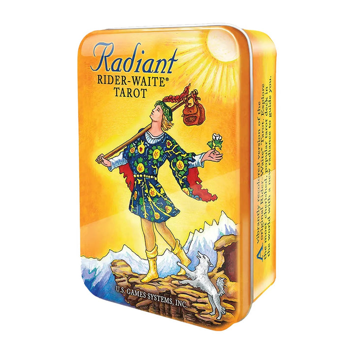 Radiant Rider-Waite in a Tin tarot deck, with The Fool on the lid