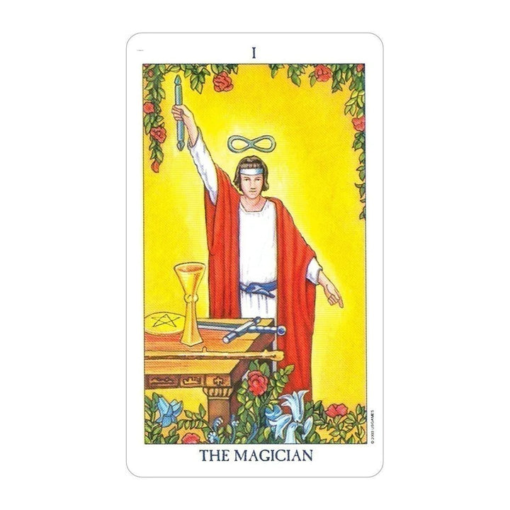 The Magician card from the Radiant Rider-Waite in a Tin tarot deck