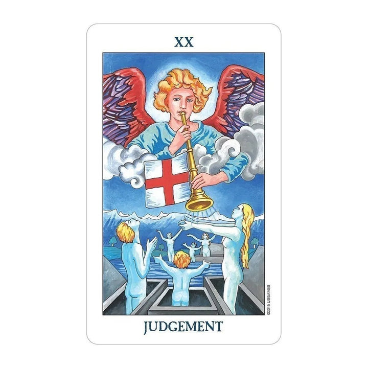 Judgement card from the Radiant Rider-Waite in a Tin tarot deck