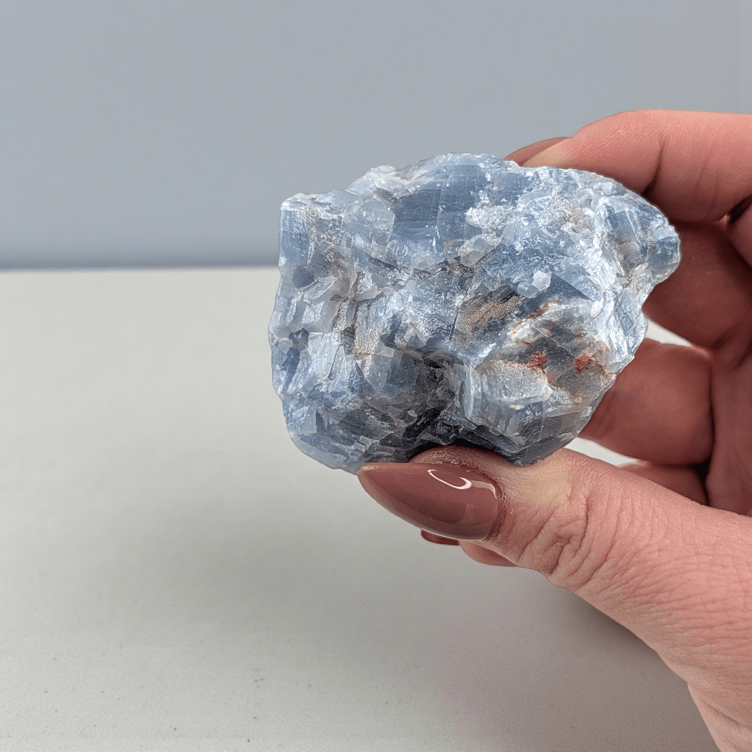 raw blue calcite crystal for releasing resentment available at zen collection spiritual store in Barrie 