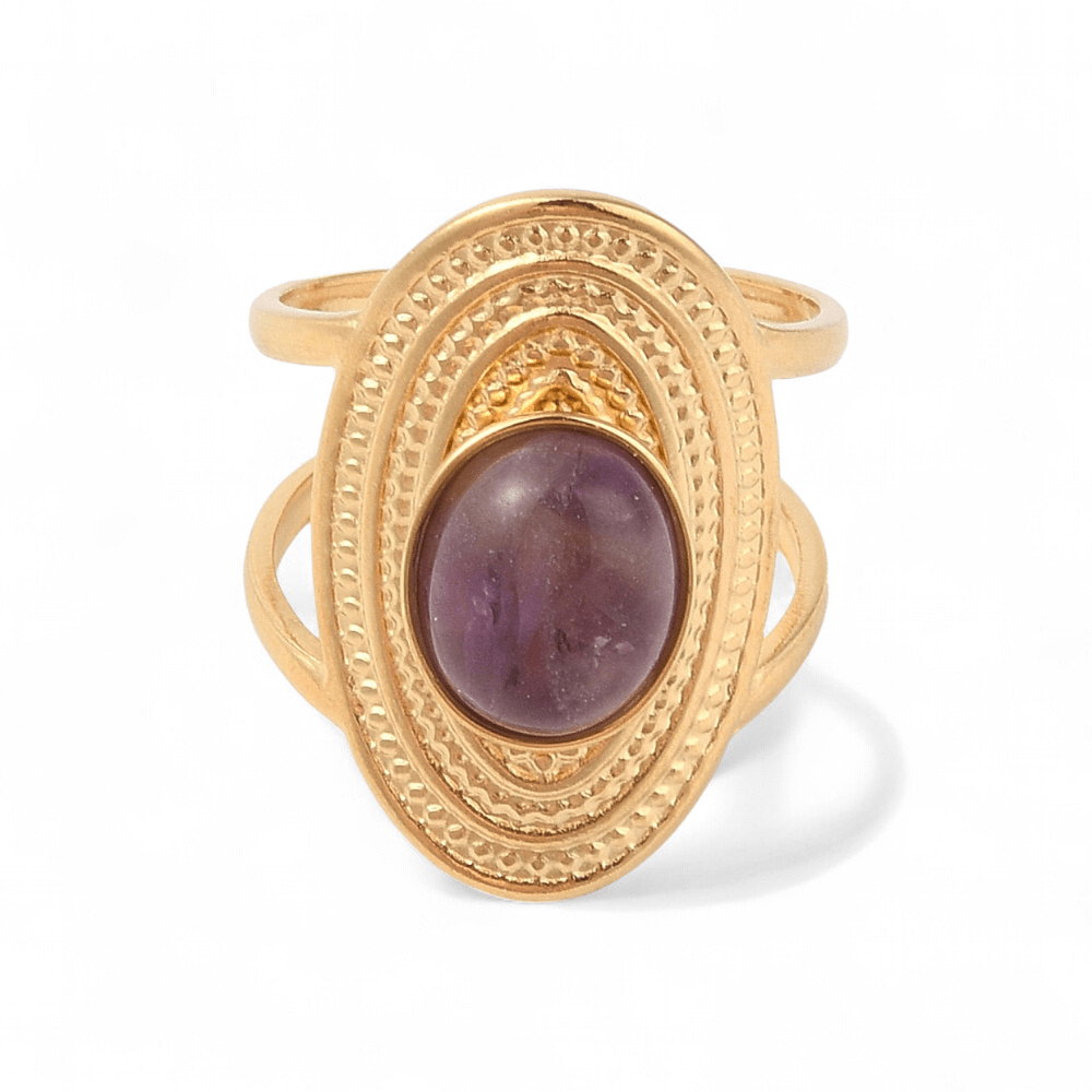 Gold Oval Amethyst Ring — Amethyst crystal ring — Zen Collection metaphysical store Barrie Ontario