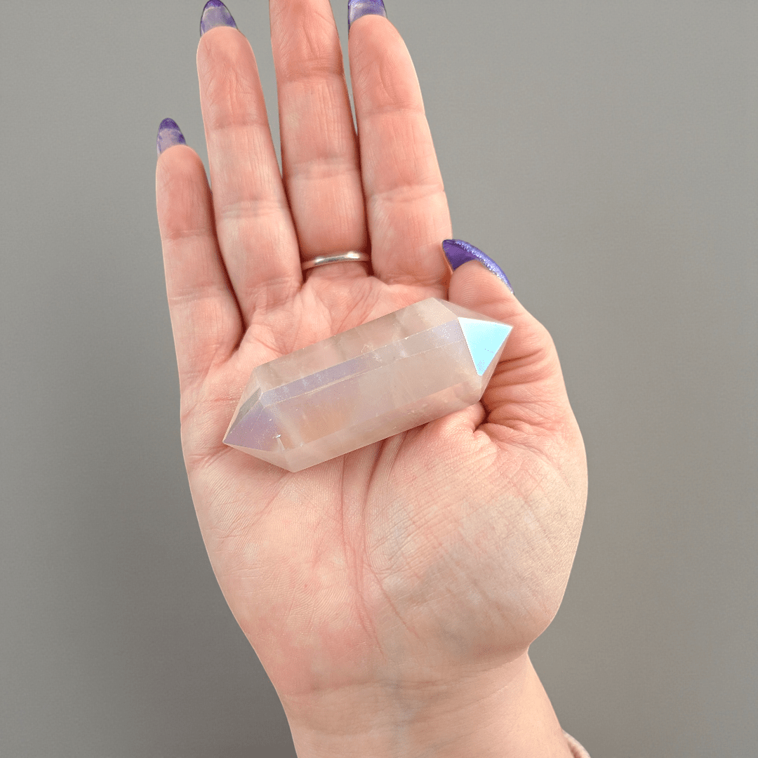 Pointe biterminée en quartz rose